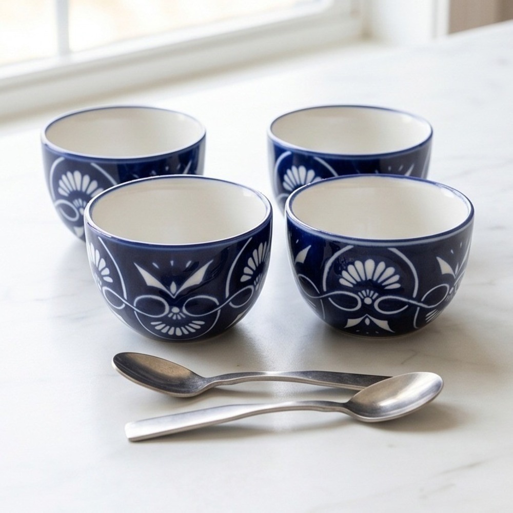 Bombay Demitasse Arabasque Tile Cups Set of 4 with 2 Spoons Discontinued 90s
